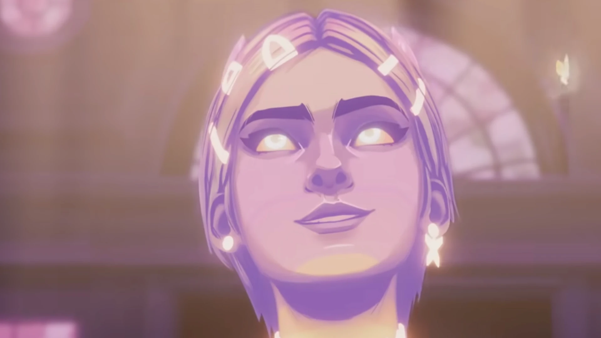 Primer plano de Clove mirando hacia arriba en 2 WORLDS