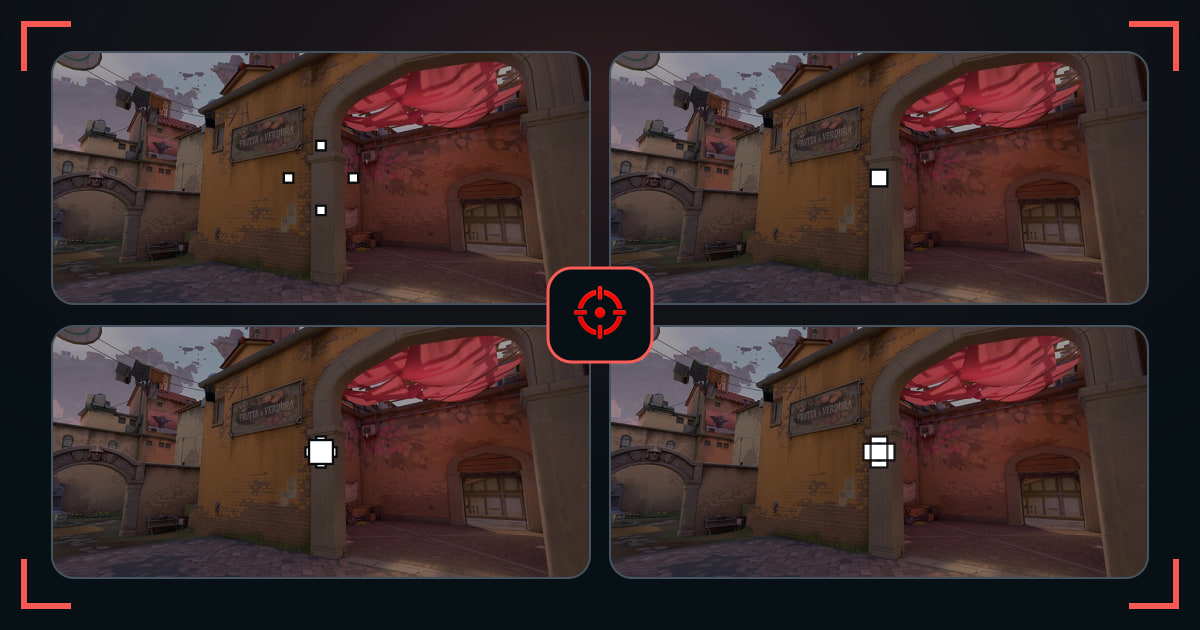 Crosshairs with outlines shown in VALORANT map previews